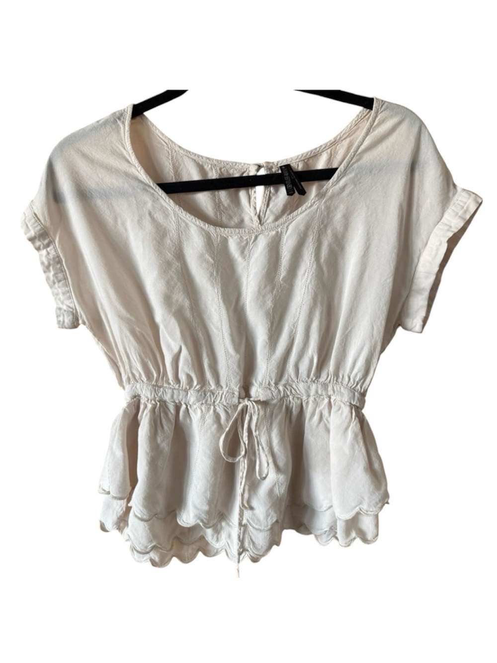 4/$20 GENTLE FAWN Cream Peplum Top -Scalloped Double Hem - XS
